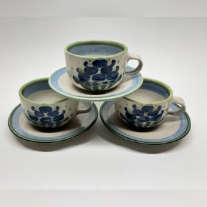 M.A. Hadley Blueberry Bouquet Cup And Saucers (set Of 3)
